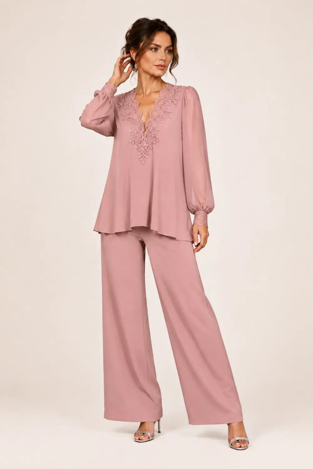 JACQUELINE | Conjunto de Gasa en Capas con Pantalón Ancho