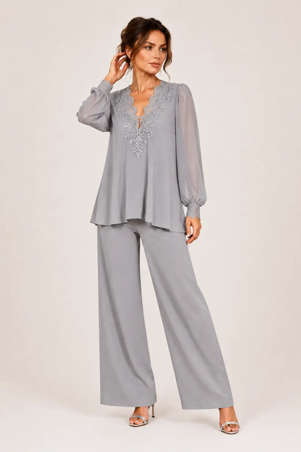 JACQUELINE | Conjunto de Gasa en Capas con Pantalón Ancho