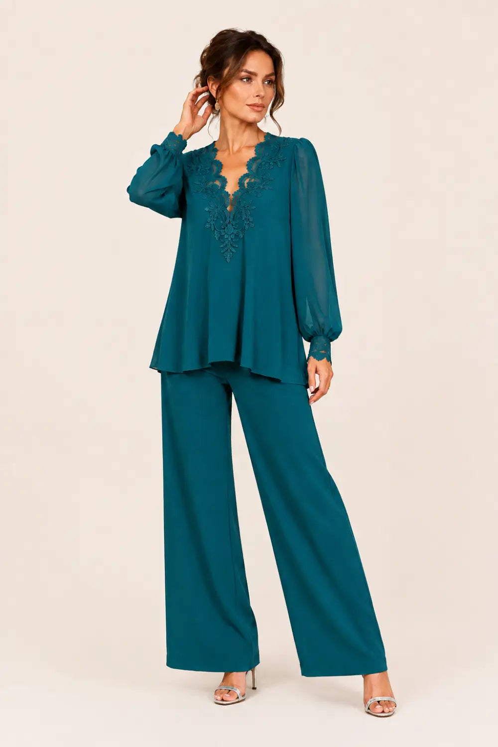 JACQUELINE | Conjunto de Gasa en Capas con Pantalón Ancho